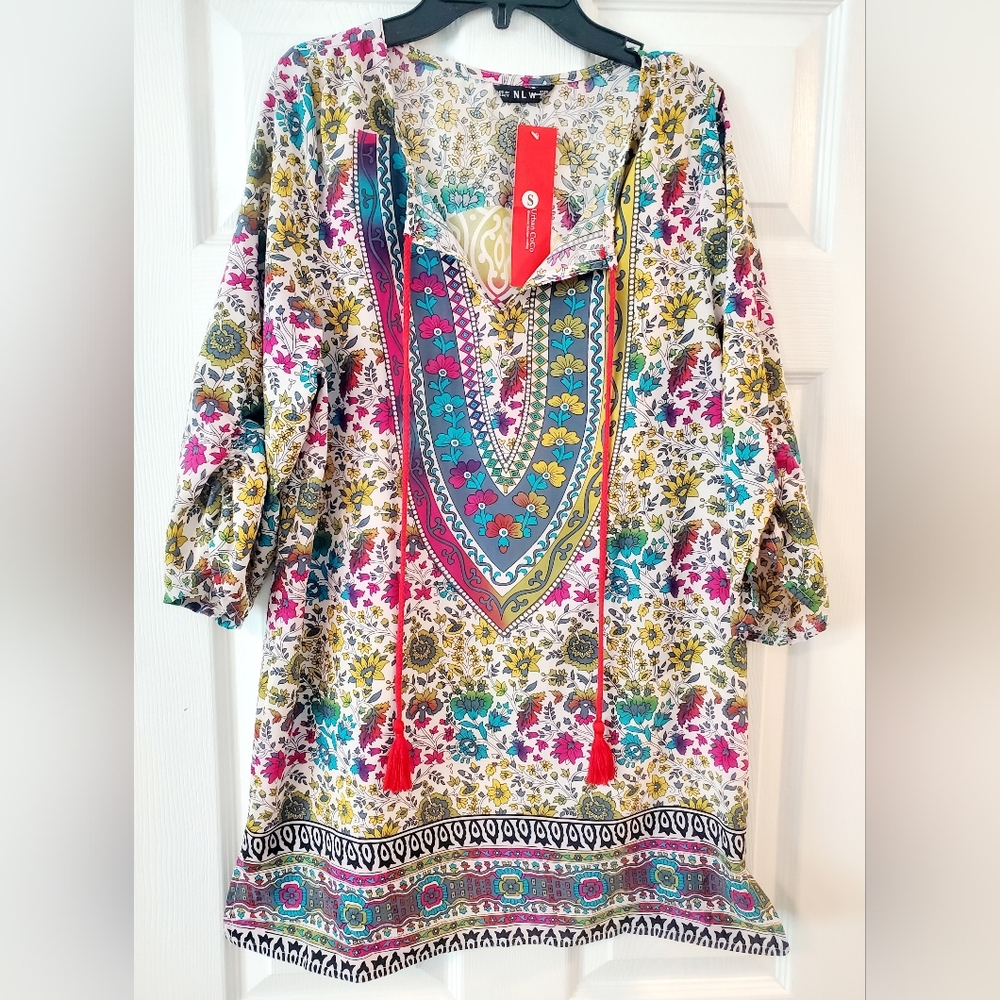 Boho Dress Multi-Color Tribal Border Small
